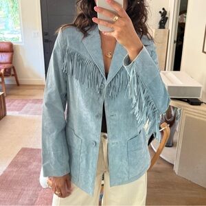 Denim&Co Light Blue Suede Fringe Blazer